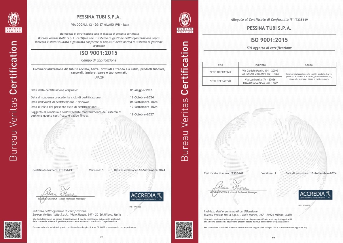 Certificato ISO 9001 del 2024.
